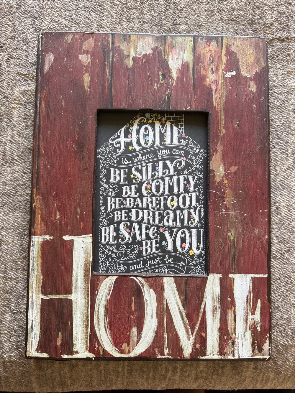 Rustic Red and White 'HOME' Wooden Wall Frame